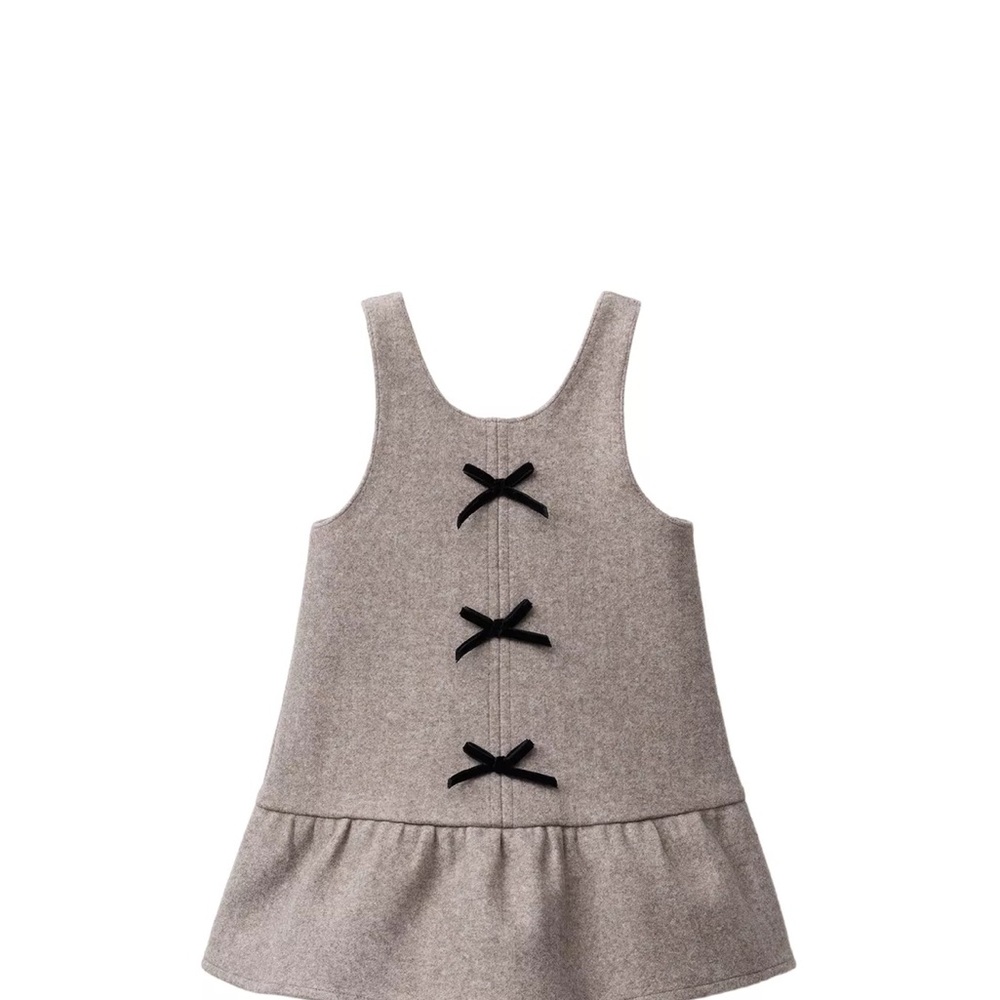 Gray Sleeveless Ruffle Hem Dress with Black Bow Accents zara